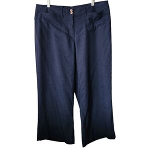 J.Jill Linen Stretch Wide Leg Cropped Pants Women's XL Blue Coastal Nautical